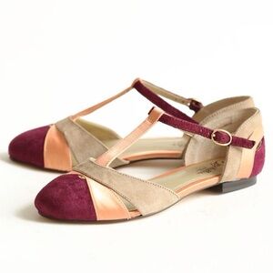 NWT Seychelles Freesia T-Strap Flat Leather Suede T-Strap Flats, burgundy sz8